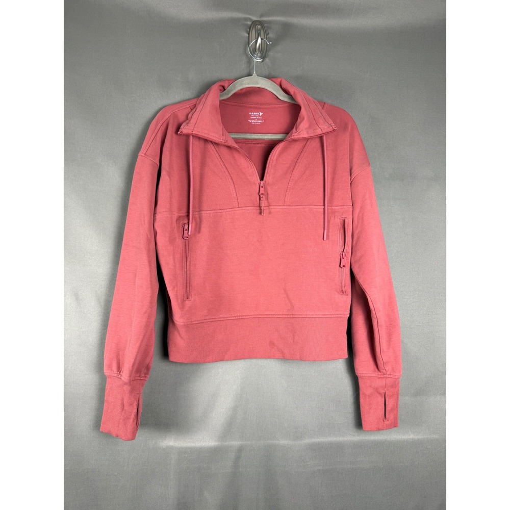 Old Navy Dynamic Fleece Pullover Women M Pink Quarter Zip Thumbhole Cropped